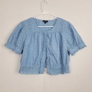 J. Crew Light Blue Eyelet cropped Blouse blue Size L 100% Cotton good condition